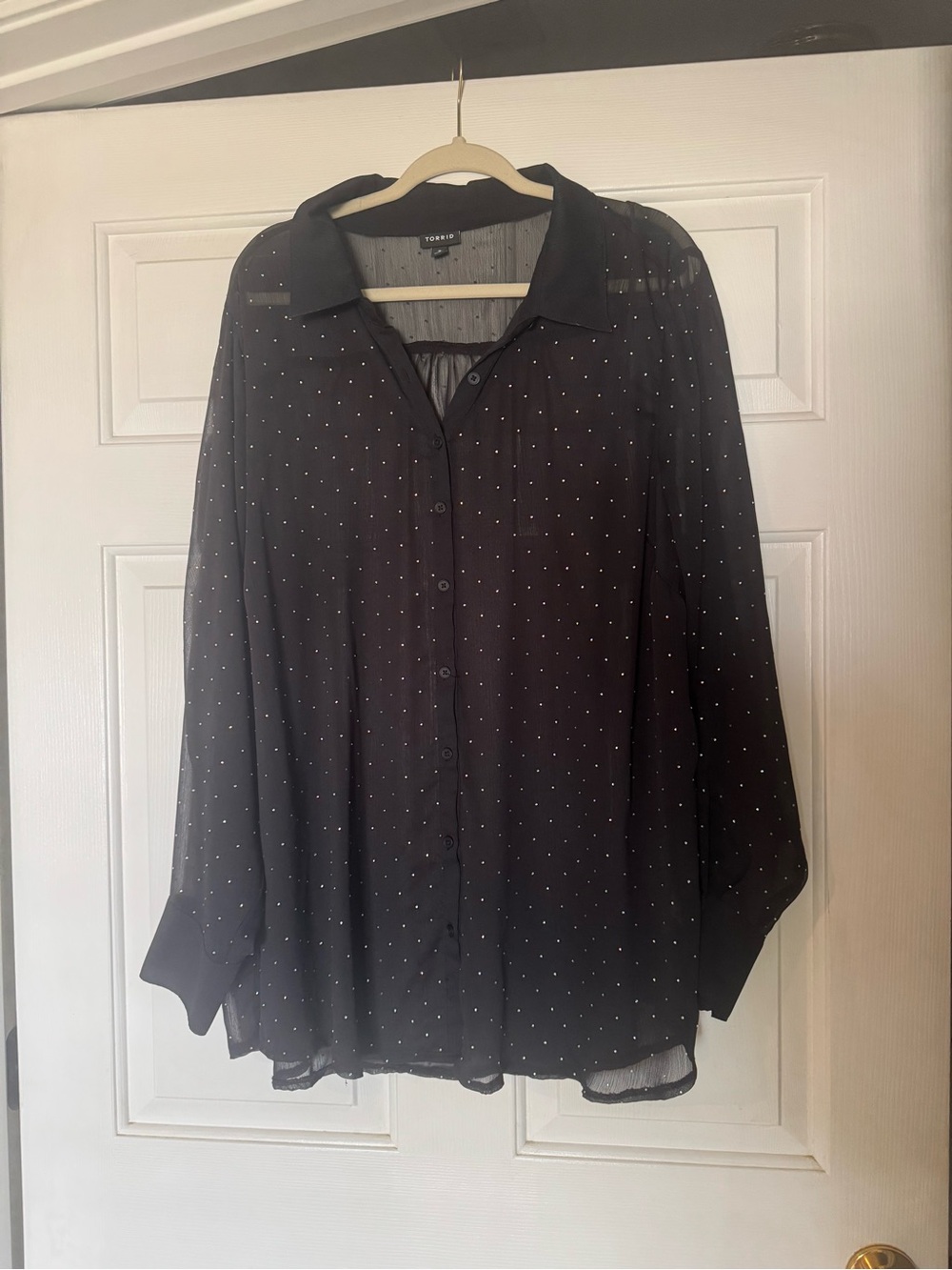 torrid Black Sheer Button-Down Shirt with White Dots